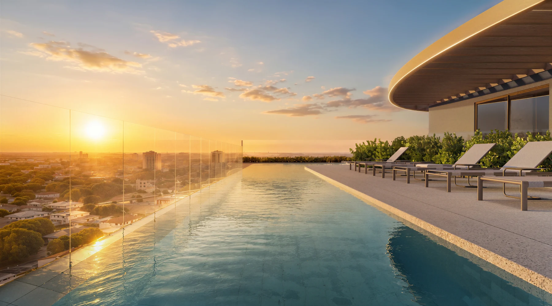 Rooftop com piscina de borda infinita